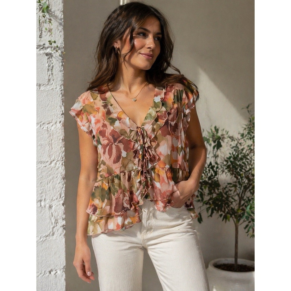 Tamara Ruffle Floral Blouse – Soft Romantic Style (NWT) Size XL